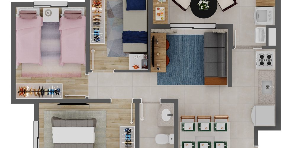 Planta final 02 - 3 dorms - 55,77m²